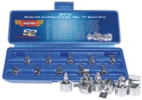 VIM Tools SFP10 10 Piece 1/4 Square Drive Stubby Flat and Phillips Drive Set - MPR Tools & Equipment