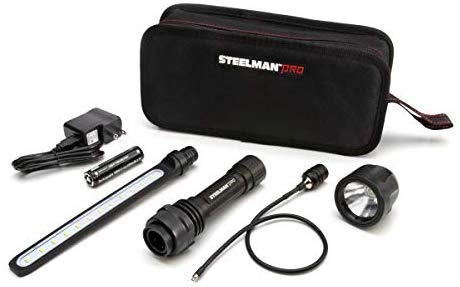 STEELMAN PRO 79057 Command Post Li-Ion Rechargeable Modular Worklight Kit, includes LED 500-Lumen Slim-Lite, Bend-a-Light, and 550-Lumen Flashlight Heads - MPR Tools & Equipment