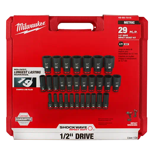 Milwaukee 49-66-7015 29pc SHOCKWAVE Impact Duty™ 1/2" Drive Metric Deep 6 Point Socket Set - MPR Tools & Equipment