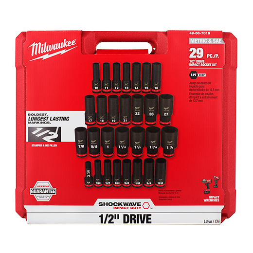 Milwaukee 49-66-7016 29pc SHOCKWAVE Impact Duty™ 1/2" Drive SAE & Metric Deep 6 Point Socket Set - MPR Tools & Equipment