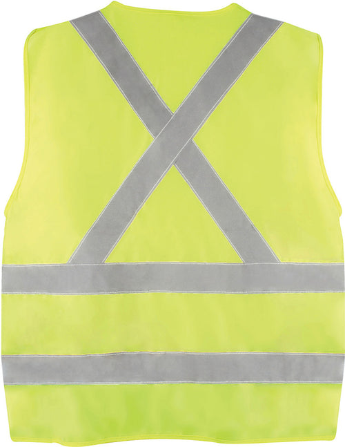 PIP Dynamic TSV2YG21SM CSA Appr. Polyester Traffic Vest, Hi-Vis Yellow-Green, 2" Wide 360° Hrz Stripes, 2 Vrt Stripes, X in Back – S/M - MPR Tools & Equipment