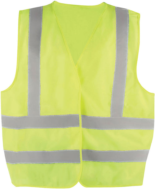 PIP Dynamic TSV2YG21L CSA Appr. Polyester Traffic Vest, Hi-Vis Yellow-Green, 2" Wide 360° Hrz Stripes, 2 Vrt Stripes, X in Back – L - MPR Tools & Equipment