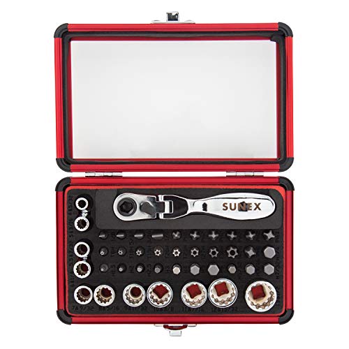 Sunex 9732 44Pc 1/4" Dr Mini Dual Flex Head RATCHET W Socket & Bit Set - MPR Tools & Equipment