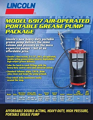 Lincoln 6917 Portable Air Operated 50:1 Pneumatic Double Acting Grease Pump with Drum Dolly and 7 foot High Pressure Hose and Control Valve - MPR Tools & Equipment
