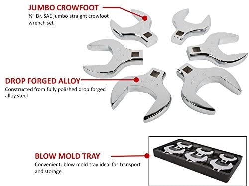 Sunex 9722A 6 Piece 1/2" Dr. Jumbo Crowfoot Set CRV - MPR Tools & Equipment