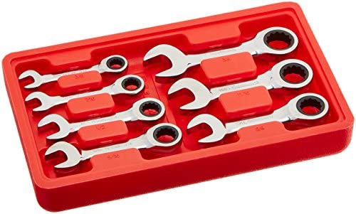GearWrench 9507 7 Piece SAE Stubby Combination Ratcheting Wrench Set - MPR Tools & Equipment