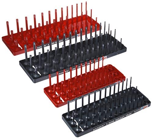 Hansen Global 92003 SAE & Metric, 3-Row Socket Tray Set - 4-Pieces, Red & Grey - MPR Tools & Equipment
