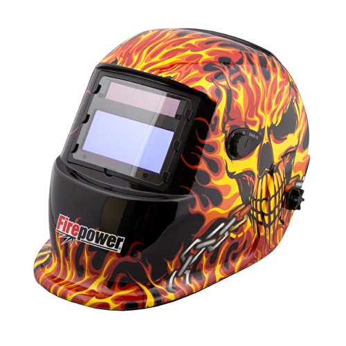Firepower 1441-0088 Auto-Darkening Welding Helmet with Skull and Fire Design - MPR Tools & Equipment