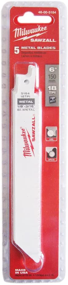 Milwaukee 48-00-5184 6" 18 TPI Thin Kerf SAWZALL® Blades (5 Pk) - MPR Tools & Equipment