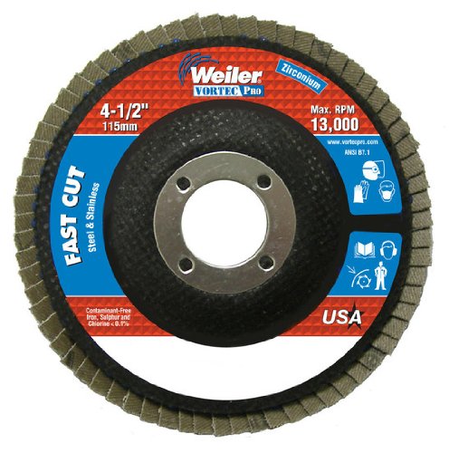 Weiler 31347 Vortec Pro Zirconia Alumina Type 29 Flap Disc. 120 Grit. 7/8". 13000 rpm. 4 1/2" (Pack of 10) - MPR Tools & Equipment