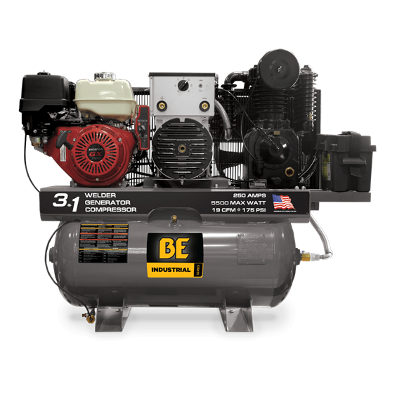 BE Power Equipment AC1330HB3000W 19 CFM @ 175 PSI Gas Air Compressor/Welder/Generator with Honda GX390 Engine - MPR Tools & Equipment