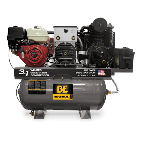 BE Power Equipment AC1330HB3000W 19 CFM @ 175 PSI Gas Air Compressor/Welder/Generator with Honda GX390 Engine - MPR Tools & Equipment