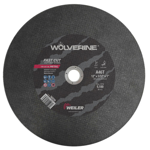 Weiler 56239 12" x 3/32" Wolverine Type 1 Large Cutting Wheel, A46T, 1" AH, Chop Saw - MPR Tools & Equipment