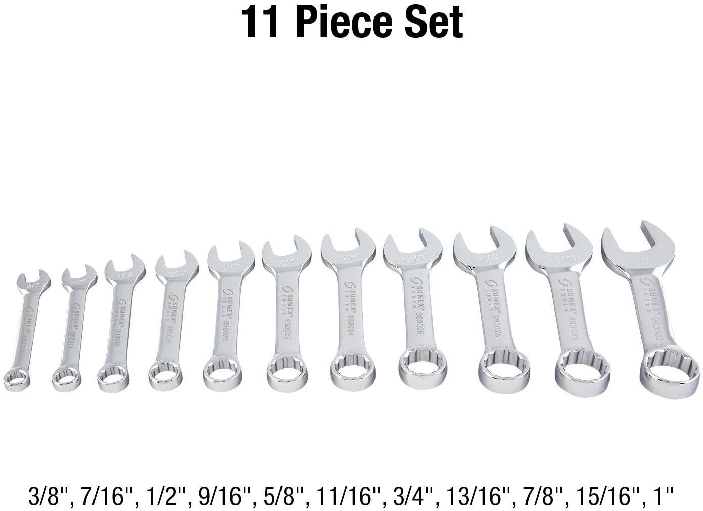 Sunex 9930 SAE Stubby Combination Wrench Set. 3/8-Inch - 15/15-Inch. 11-Piece - MPR Tools & Equipment
