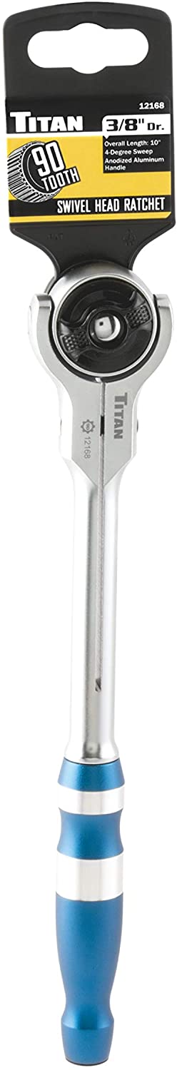 Titan Tools 12168 3/8-Inch Drive x 10-Inch 90 Tooth Aluminum Swivel Head Ratchet - MPR Tools & Equipment