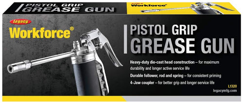 Legacy Manufacturing Workforce Pistol Grip Grease Gun, 12" Flexible Extension-L1325 - MPR Tools & Equipment