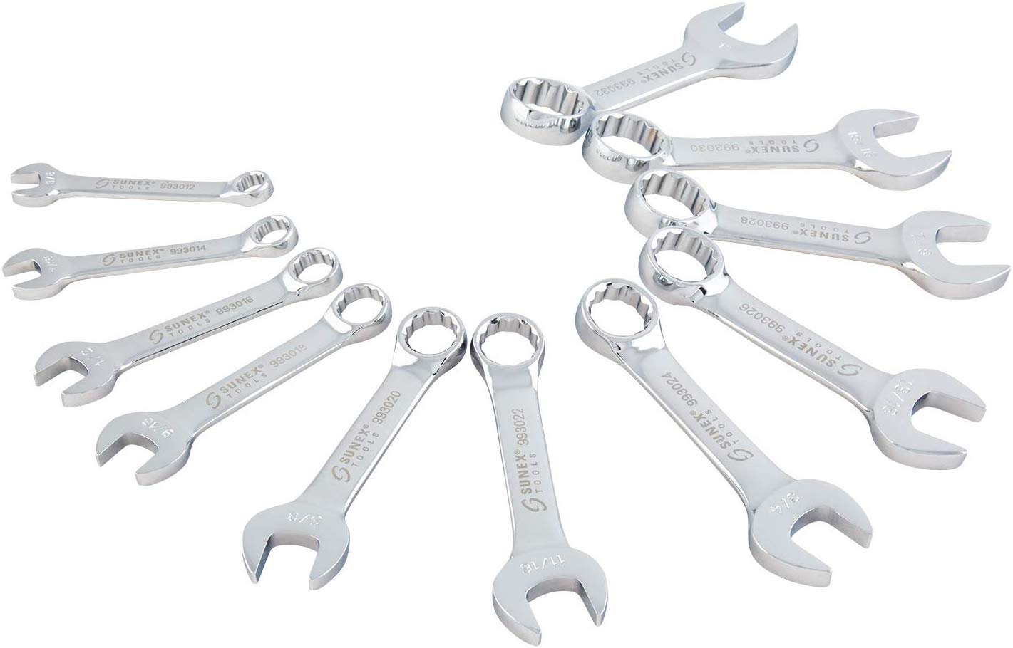 Sunex 9930 SAE Stubby Combination Wrench Set. 3/8-Inch - 15/15-Inch. 11-Piece - MPR Tools & Equipment