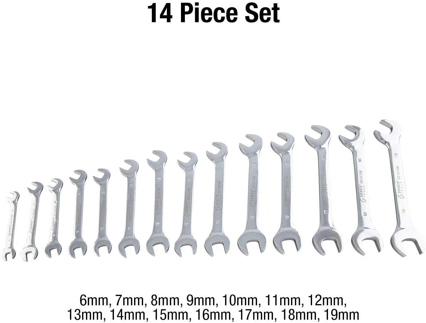Sunex 9914MA 14 Piece Angle Head Metric Wrench Set (FULL POLISH) CRV - MPR Tools & Equipment