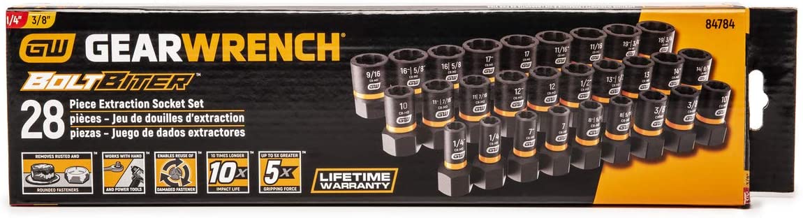 GearWrench 84784 28pc 1/4" & 3/8" Drive Bolt Biter™ Impact Extraction Socket Set - MPR Tools & Equipment