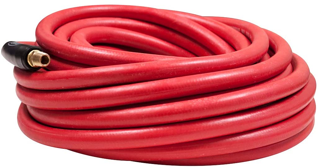 Workforce Air Hose, 3/8 in. x 25 ft, 1/4 Fittings, Rubber, Red - HRE3825RD2 - MPR Tools & Equipment
