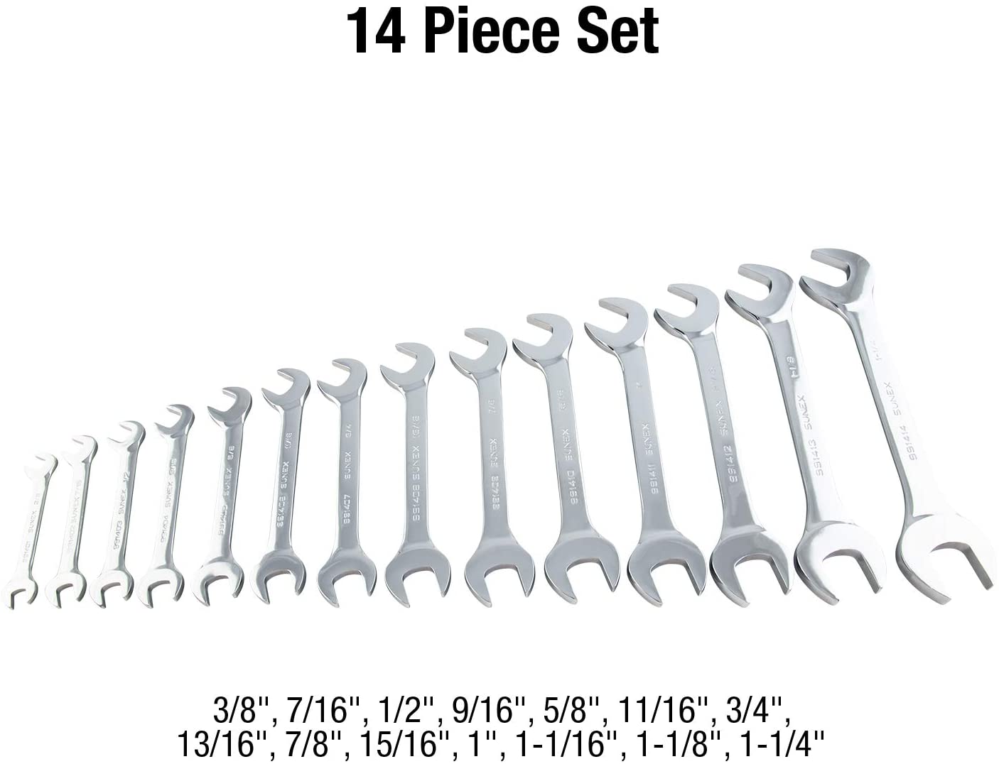 Sunex 9914A 14 Piece Angle Head SAE Wrench Set (FULL POLISH) CRV - MPR Tools & Equipment
