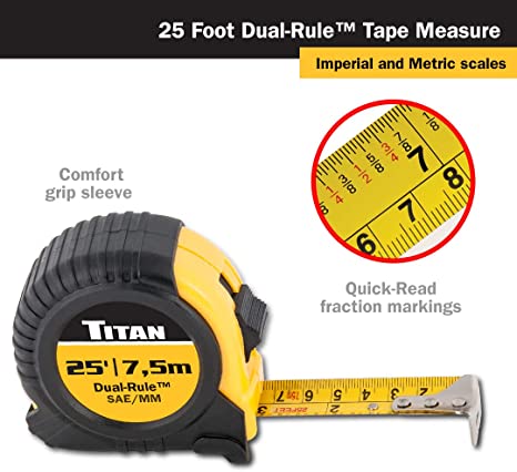 Titan Tools 10907 25-Foot Dual-Rule Tape Measure