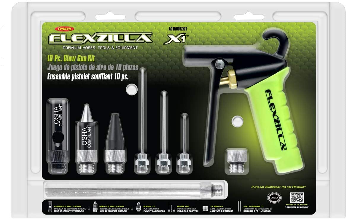 Flexzilla X1 10 Piece Blow Gun Kit. Quiet-Flo Tip. Xtreme-Flo Tip. Rub –  MPR Tools  Equipment
