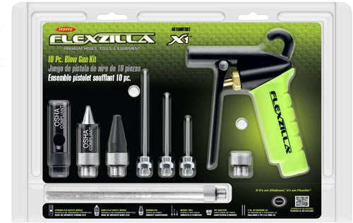 Flexzilla X1 10 Piece Blow Gun Kit. Quiet-Flo Tip. Xtreme-Flo Tip. Rubber Tip. (2) 6 in. Extensions. Needle Tips. Flexzilla Tip Adaptor - AG1500FZKIT - MPR Tools & Equipment
