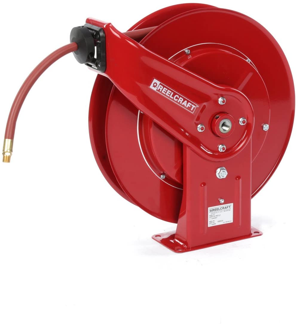 Reelcraft 7650 Heavy Duty Spring Retractable Hose Reel, Made with Reinforced Steel, Long Life Drive Spring and Quiet Speed Latch, ⅜” x 50’ - MPR Tools & Equipment
