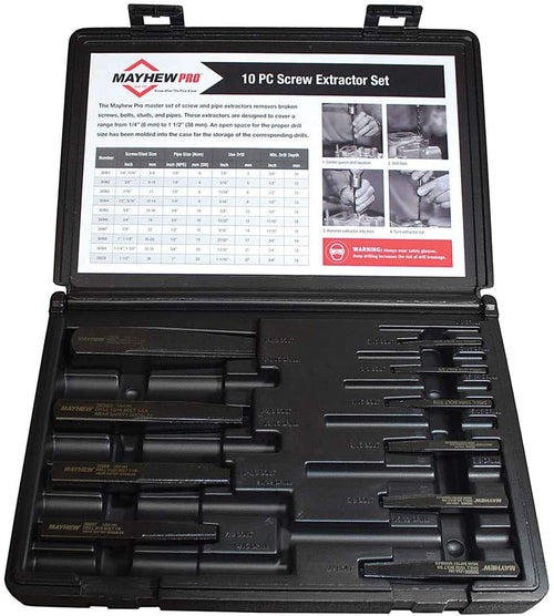 Mayhew 37345 10 PC Bolt Extractor Set in Case (SAE) - MPR Tools & Equipment