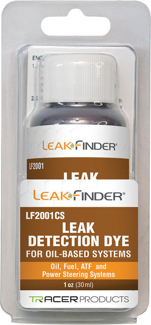 LeakFinder LF2001CS OIL-BASED DYE, 1 OZ (30 ML) BOTTLE, FINDS LEAKS IN OIL, FUEL, ATF, & POWER STEERING SYSTEMS (CLAMSHELL PACKAGE)