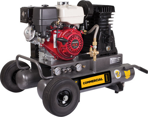 BE Power Equipment AC908HB2 8 GALLON PORTABLE GAS AIR COMPRESSOR, TWO STAGE, RECOIL START, 20.5 CFM@90 PSI - MPR Tools & Equipment