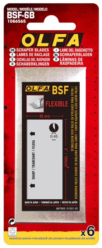 Olfa BSF-6B Lame de grattoir flexible à double tranchant 100 mm - Paquet de 6