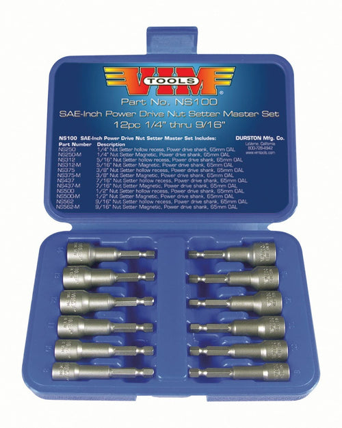 VIM Tools Co NS100-03 Nut Setter Kit with Recessed and Magnetic Nut Setter - MPR Tools & Equipment
