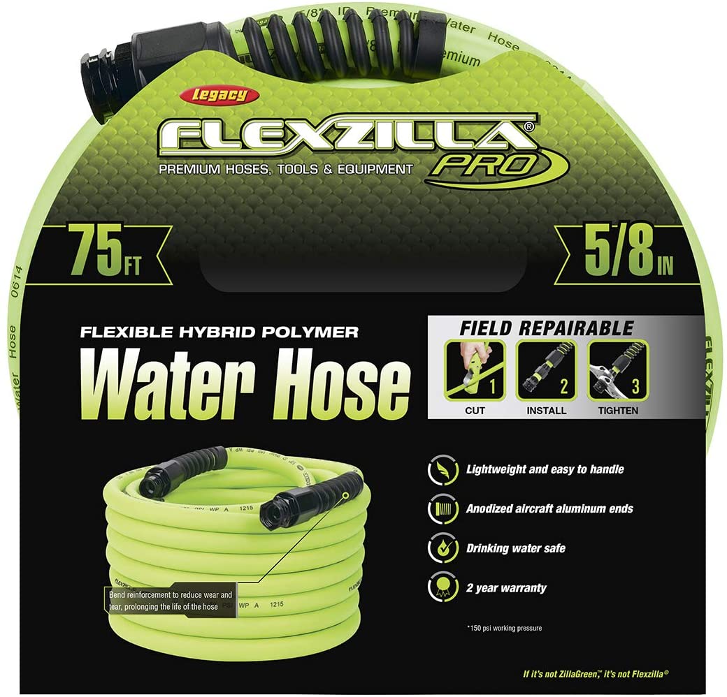 Flexzilla Pro Water Hose with Reusable Fittings. 5/8 in. x 75 ft.. Heavy Duty. Lightweight. Drinking Water Safe  - HFZWP575 - MPR Tools & Equipment