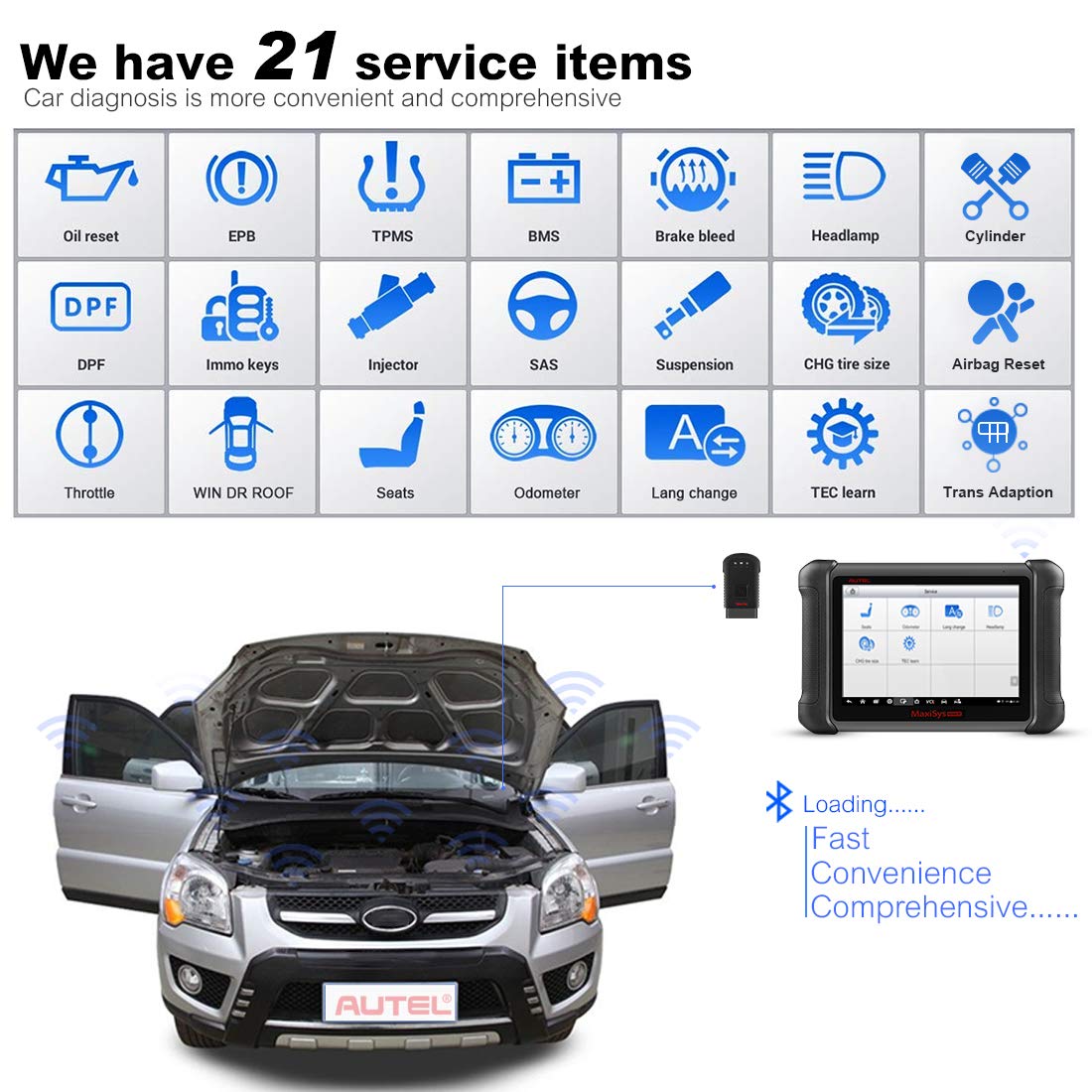 Autel Maxisys MS906BT Bluetooth Automotive Diagnostic Tool with OE-Level Diagnostics and ECU Coding Capability.Oil Reset Service.TPMS.EPB.ABS/SRS.SAS.DPF.Upgraded Version of DS808/MS906/MK808