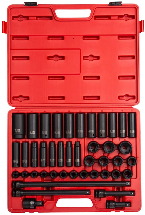 Sunex Tools 2569, 1/2" Drive Master Impact Socket Set, 43Piece, Metric, 9mm - 30mm, Standard/Deep, Cr-Mo Alloy Steel, Radius Corner Design, Heavy Duty Storage Case, Universal Joint & Impact E