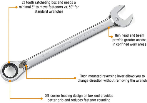 GEARWRENCH 25mm 12 Point Reversible Ratcheting Combination Wrench - 9625N - MPR Tools & Equipment