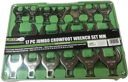 17pc GRIP Metric Jumbo Crow Foot Wrenches Set Crowfoot 20-46mm Open End MM 90152 - MPR Tools & Equipment