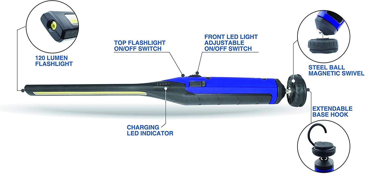 Astro Pneumatic Tool 65SL 650 Lumen Rechargeable LED Slim Light W/Top Flashlight - MPR Tools & Equipment