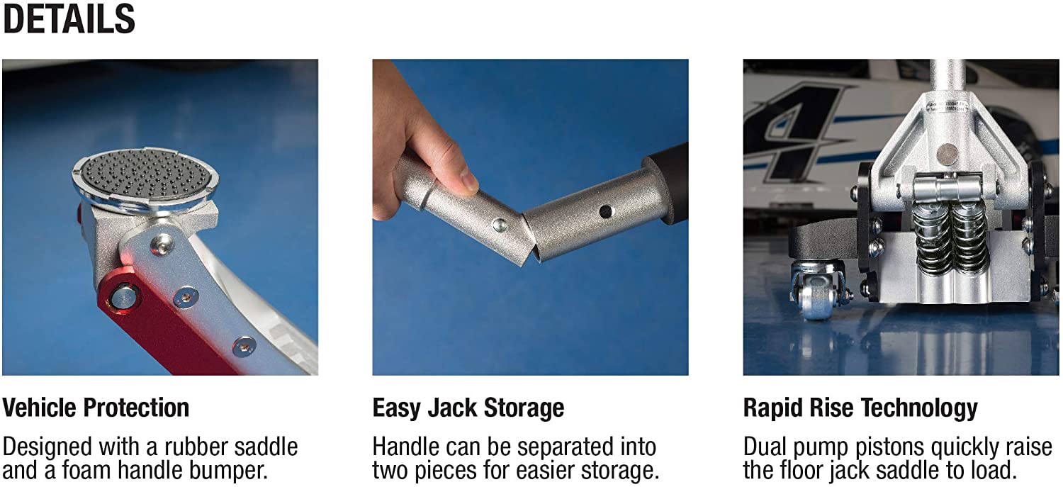 Sunex Tools 6602ASJ Aluminum Service Jack with Quick Lifting System - 2 Ton Capacity - MPR Tools & Equipment
