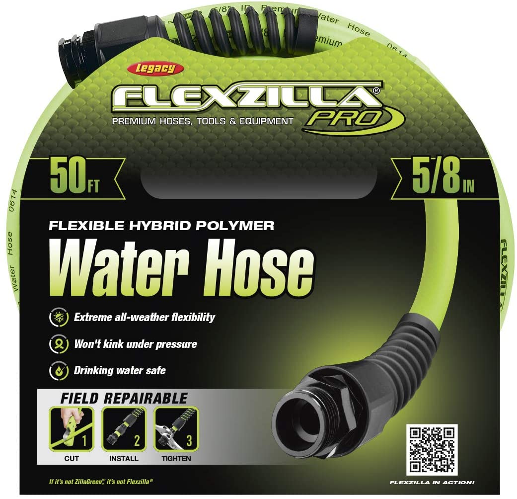 Flexzilla Pro Water Hose with Reusable Fittings. 5/8 in. x 50 ft. Heavy Duty. Lightweight. Drinking Water Safe - HFZWP550 - MPR Tools & Equipment