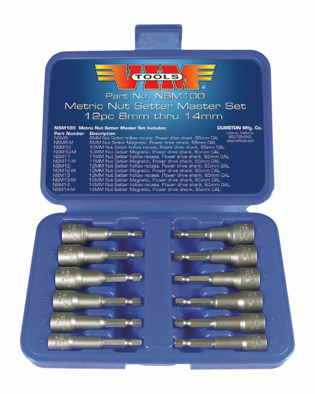 VIM TOOLS NSM100-03 Metric Nut Setter Kit with Recessed and Magnetic Nut Setter - MPR Tools & Equipment