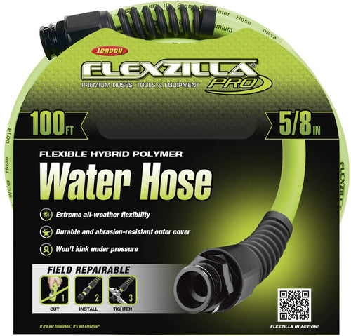 Flexzilla Pro Water Hose with Reusable Fittings. 5/8 in. x 100 ft. Heavy Duty. Lightweight. Drinking Water Safe - HFZWP5100 - MPR Tools & Equipment
