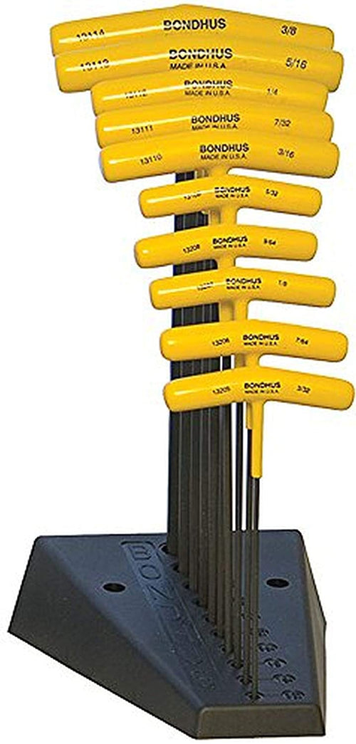 Bondhus 13190 Set of 10 Balldriver and Hex T-Handles with Stand. Sizes 3/32-3/8-Inch - MPR Tools & Equipment