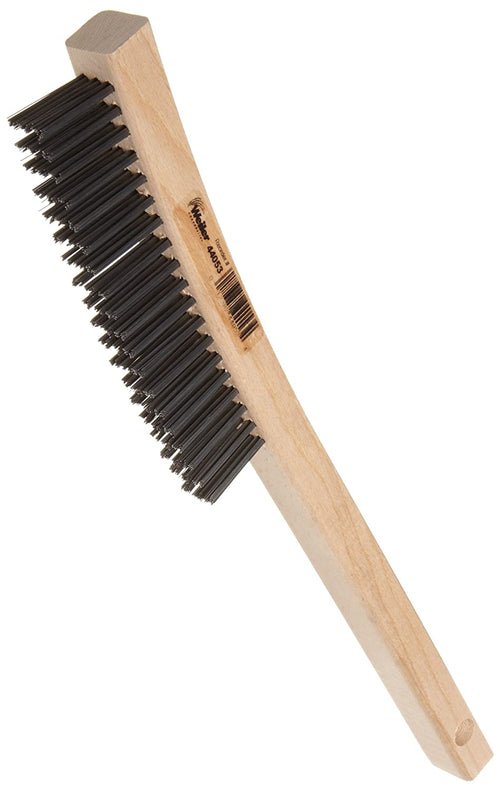 Weiler 0.012" Wire Size. 5-1/2" Brush Length. 14" X 7/8" Block Size. 3 X 19 No. Of Rows. Steel Bristles. Hardwood Block. Curved Handle Scratch Brush - MPR Tools & Equipment