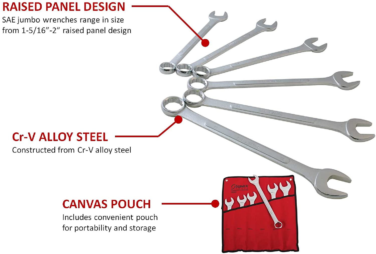 Sunex 9606MA 6 Piece Raised Panel Combination Wrench Set (Raised Panel) CRV - MPR Tools & Equipment