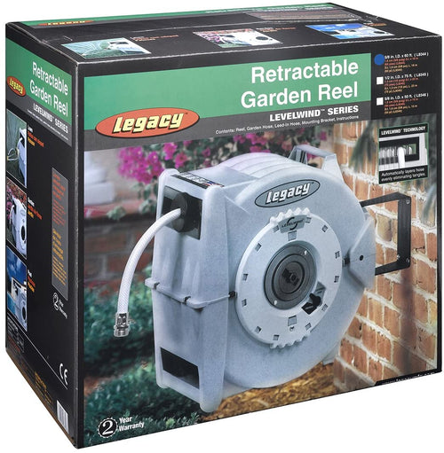 Legacy Manufacturing Levelwind Retractable Garden Hose Reel. 5/8" X 60'. PVC-L8344 - MPR Tools & Equipment