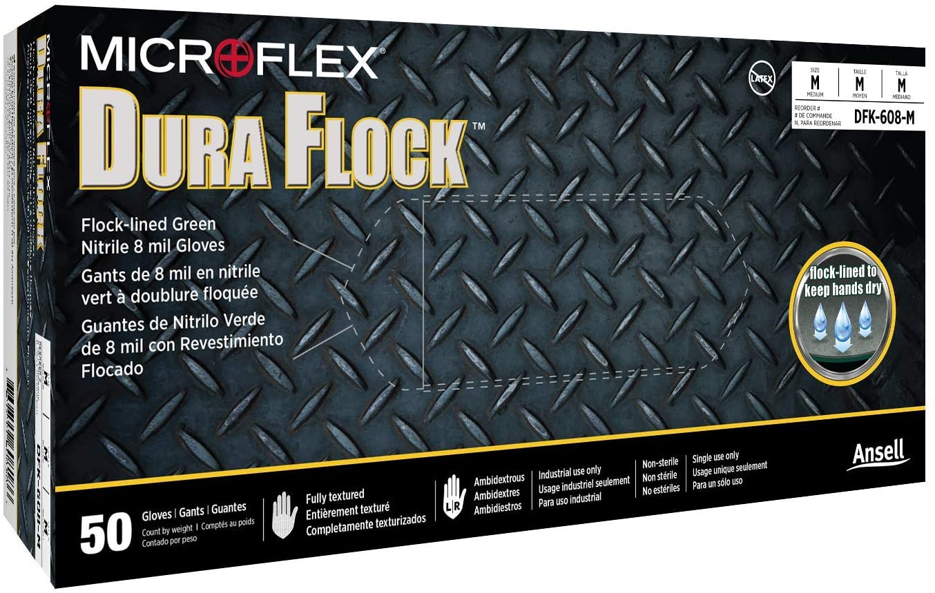 Microflex Dura Flock Flock-Lined Gloves, Medium - MPR Tools & Equipment