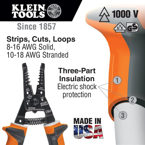 Klein Tools 11054-EINS 1 Klein 1 Electrician's Insulated Wire Stripper/Cutter - MPR Tools & Equipment